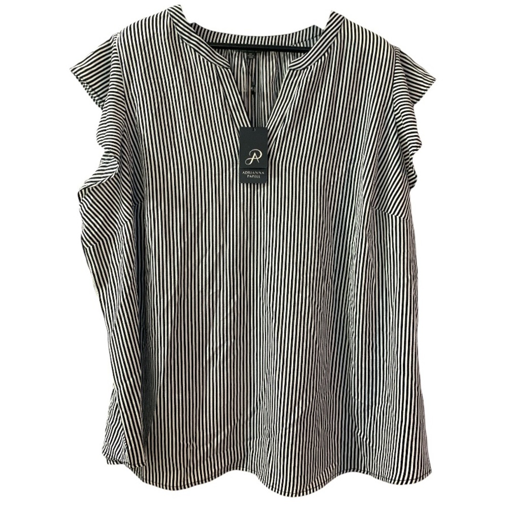 Adrianna Papell NWT Blouse 3X Blue White Striped Flutter Short Sleeve Career